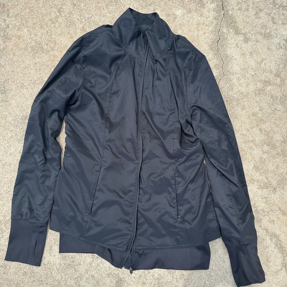 Zyia Athletic Jacket Full Zip Thumb Holes Layered Back Black Womens Size large